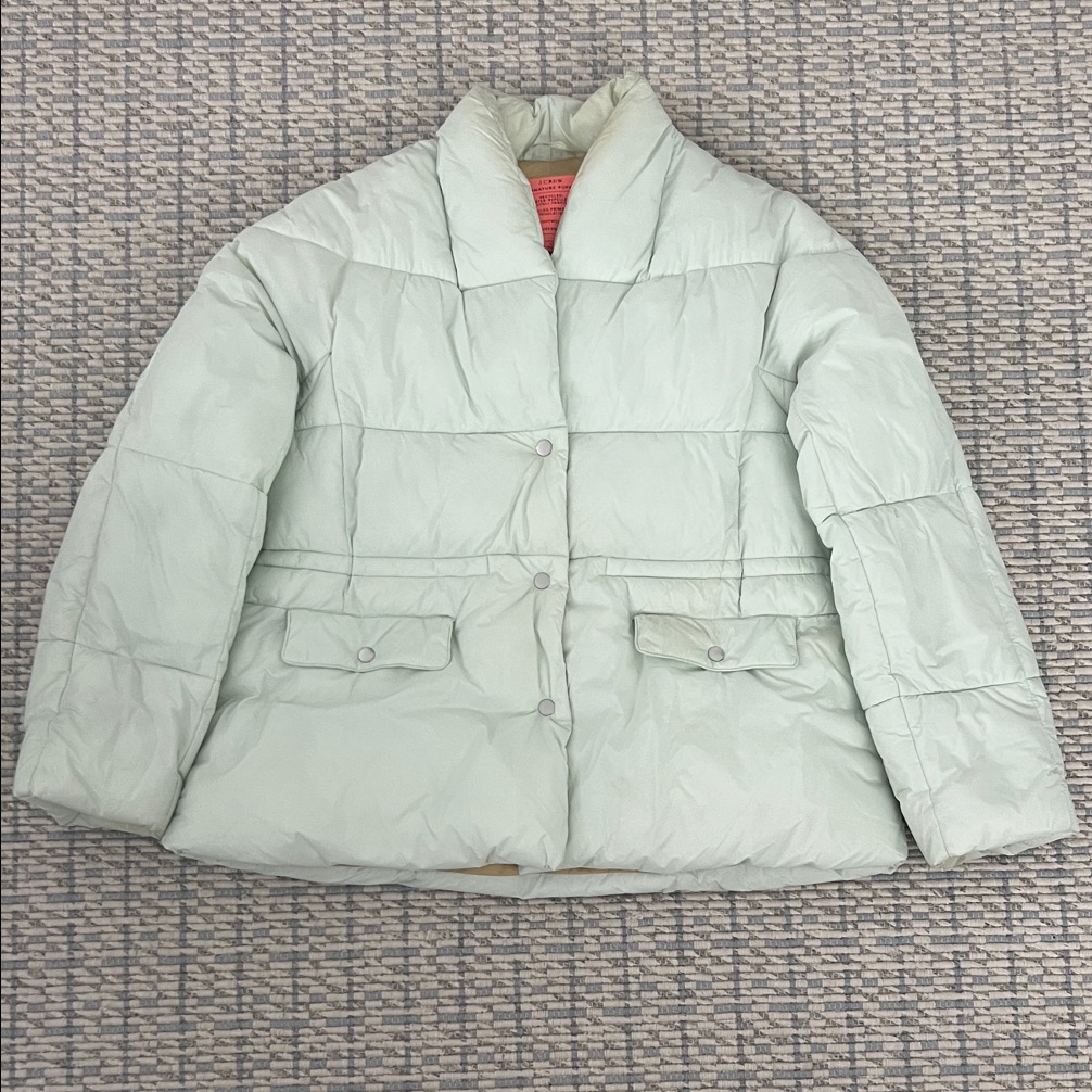 J. Crew Pale Mint Green Primaloft Alps Puffer Jacket Coat Size Large